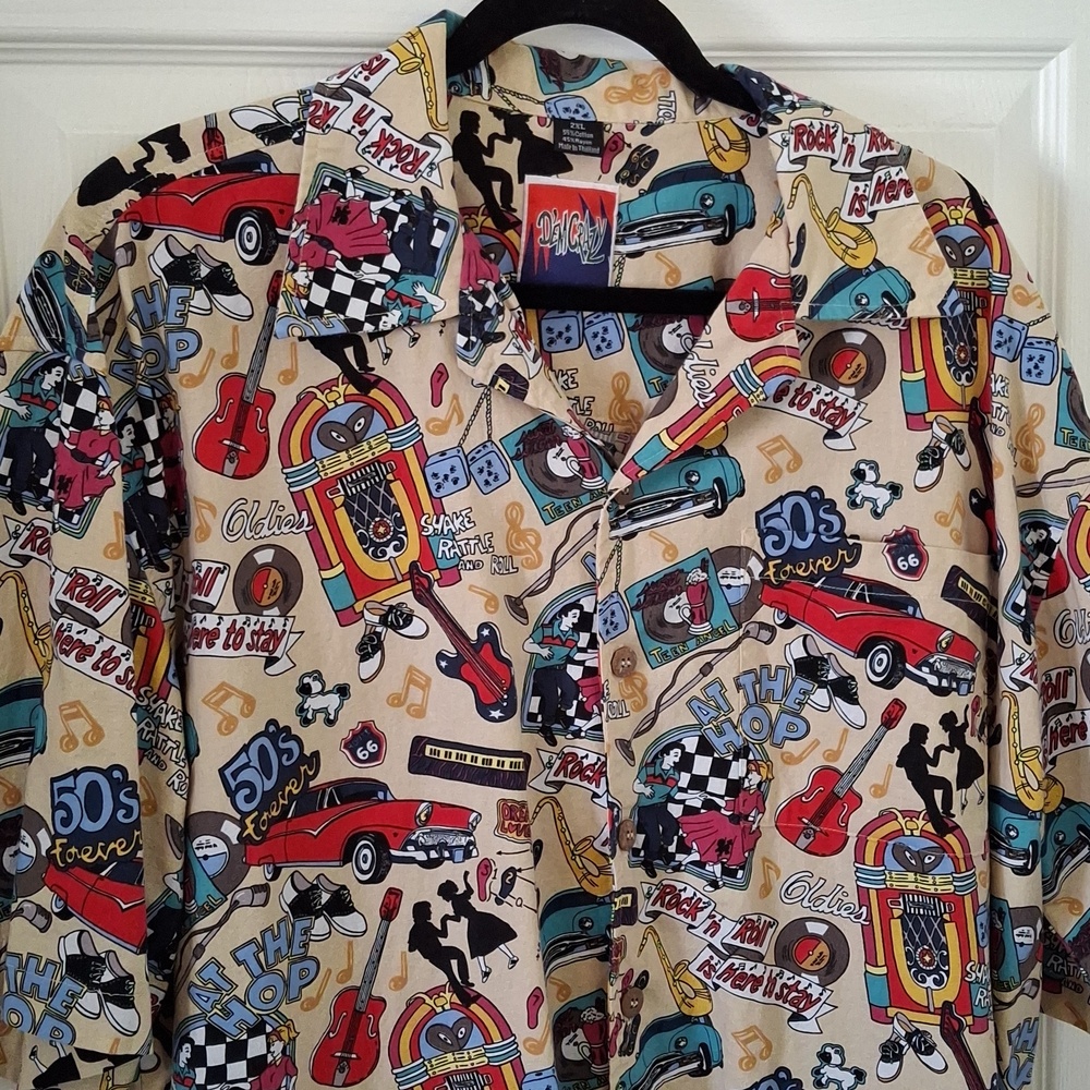 Men's 1950s Retro Print Short-Sleeve Shirt